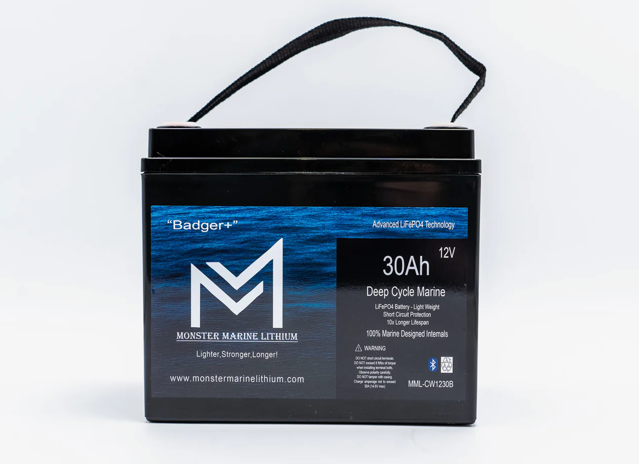 12v 30Ah Deep Cycle Lithium Marine Battery "Badger" - Bluetooth - MML-1230B