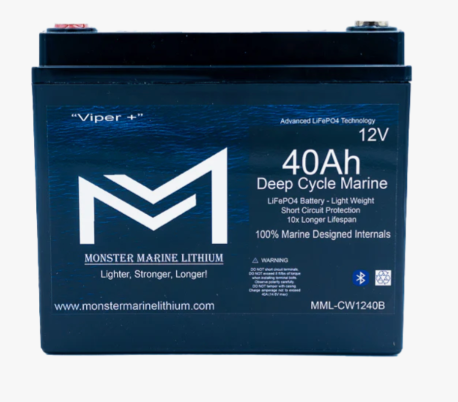 12v 40Ah Deep Cycle Lithium Marine Battery "Viper" - Bluetooth - MML-CW1240B