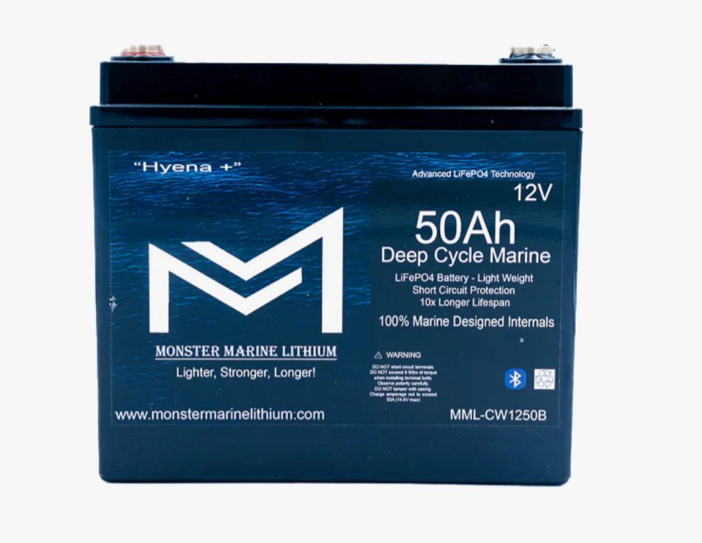 12v 50Ah Deep Cycle Lithium Marine Battery "Hyena" - Bluetooth - MML-CW1250B