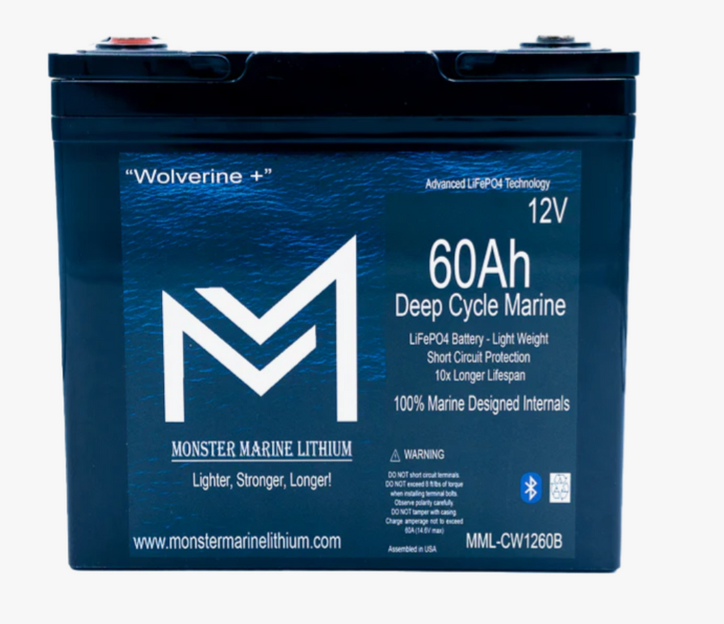 12v 60Ah Deep Cycle Lithium Marine Battery "Wolverine" - Bluetooth - MML-1260B