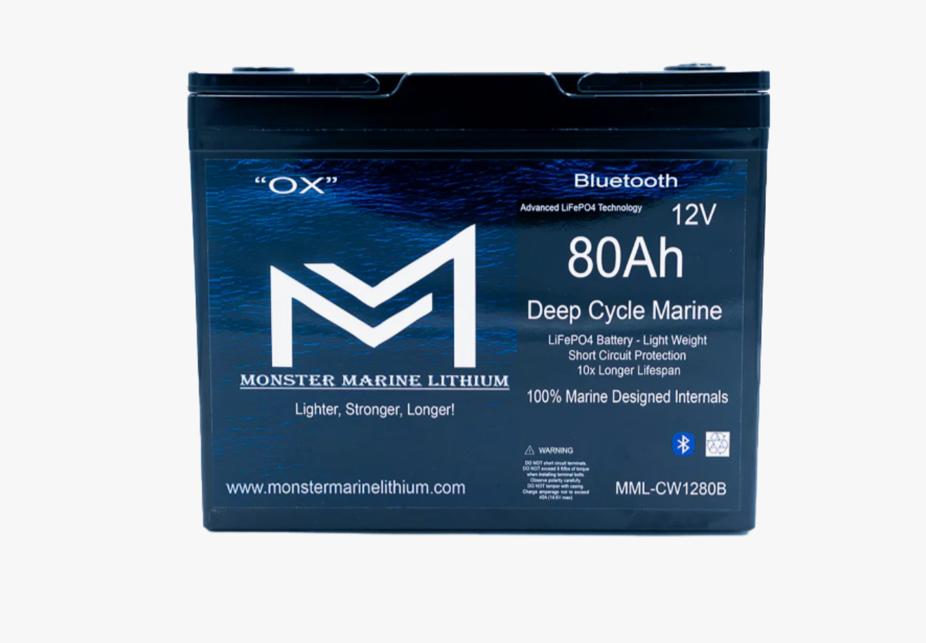 12v 80Ah Bluetooth Deep Cycle Lithium Marine Battery