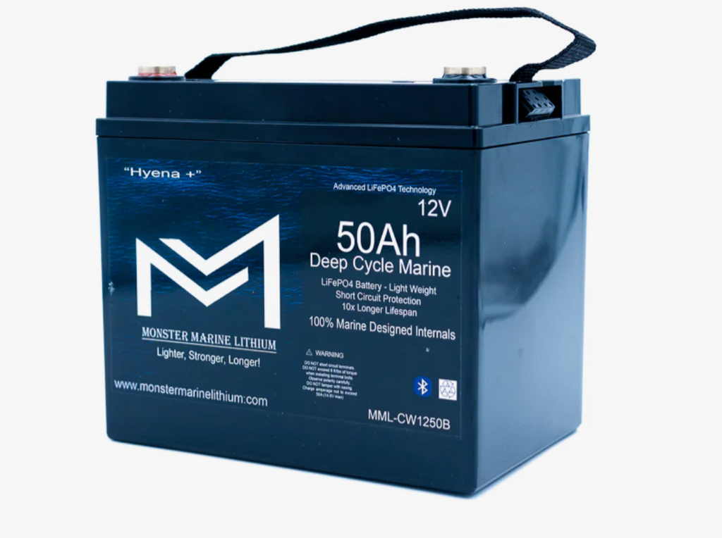 12v 50Ah Deep Cycle Lithium Marine Battery "Hyena" - Bluetooth - MML-CW1250B