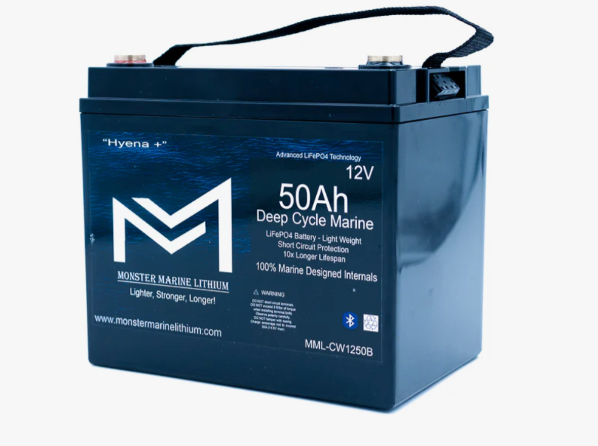 12v 50Ah Deep Cycle Lithium Marine Battery "Hyena" - Bluetooth - MML-CW1250B