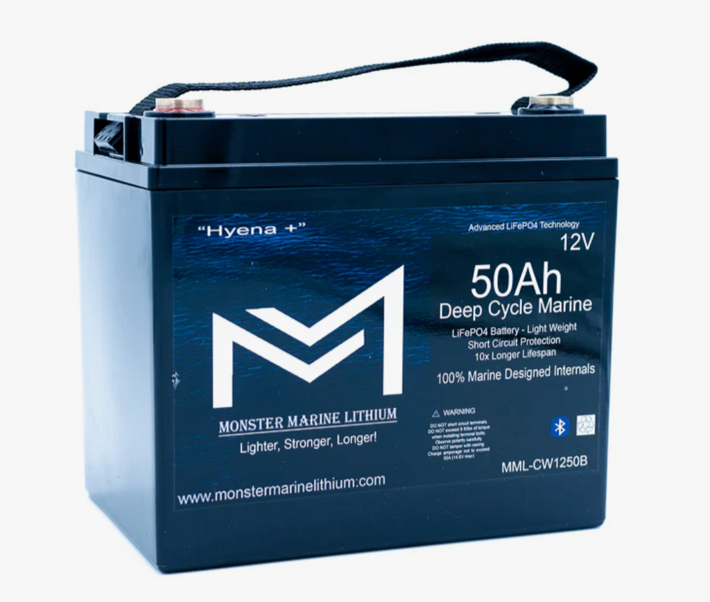 12v 50Ah Deep Cycle Lithium Marine Battery "Hyena" - Bluetooth - MML-CW1250B