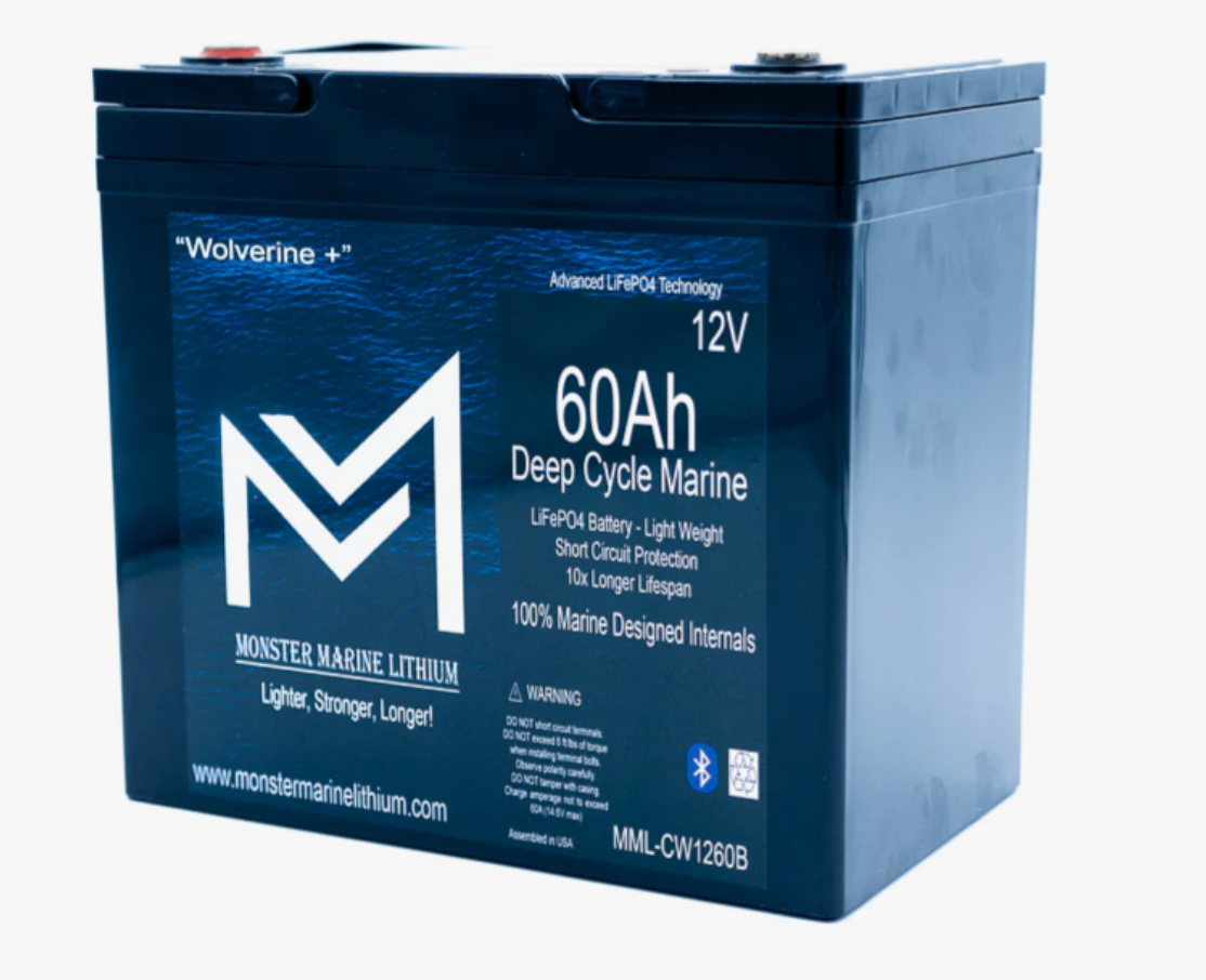 12v 60Ah Deep Cycle Lithium Marine Battery "Wolverine" - Bluetooth - MML-1260B