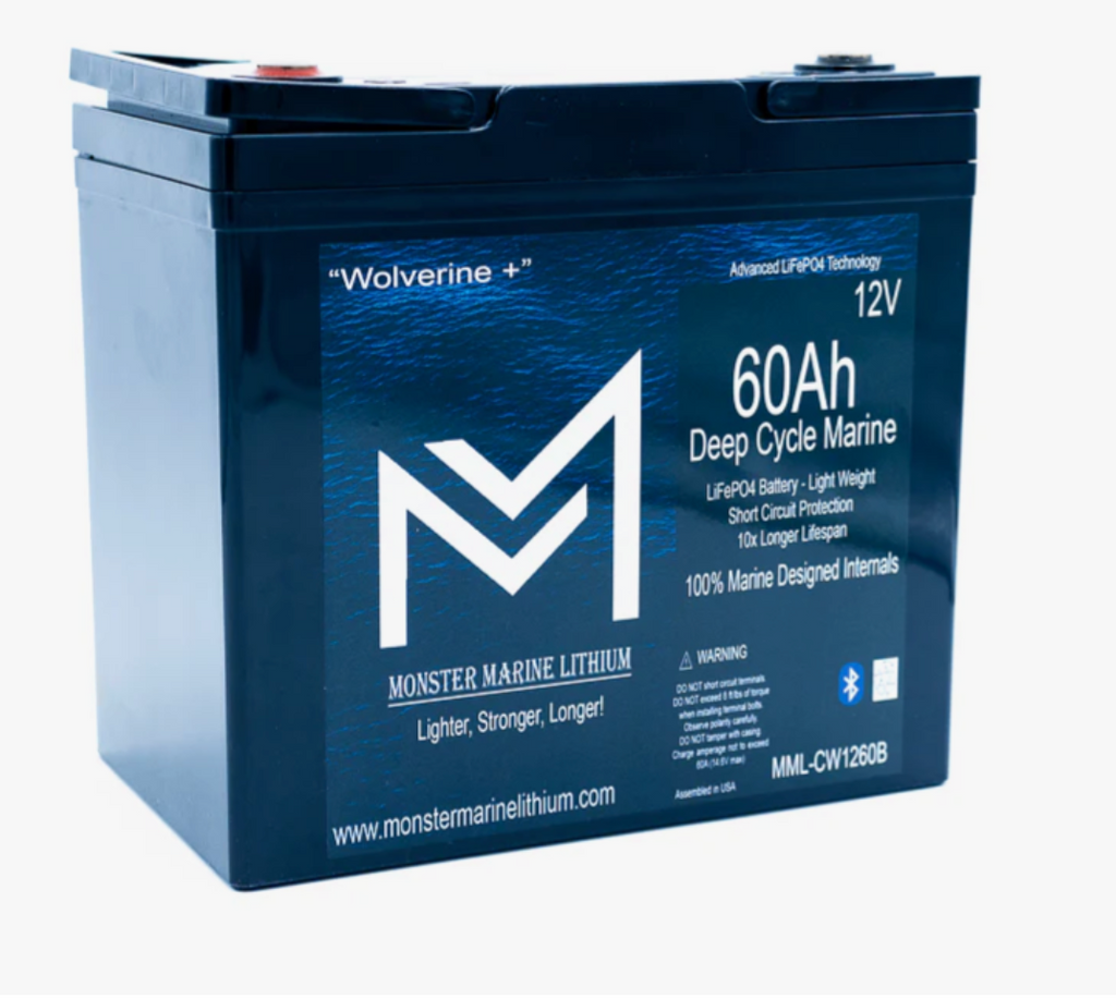 12v 60Ah Deep Cycle Lithium Marine Battery "Wolverine" - Bluetooth - MML-1260B