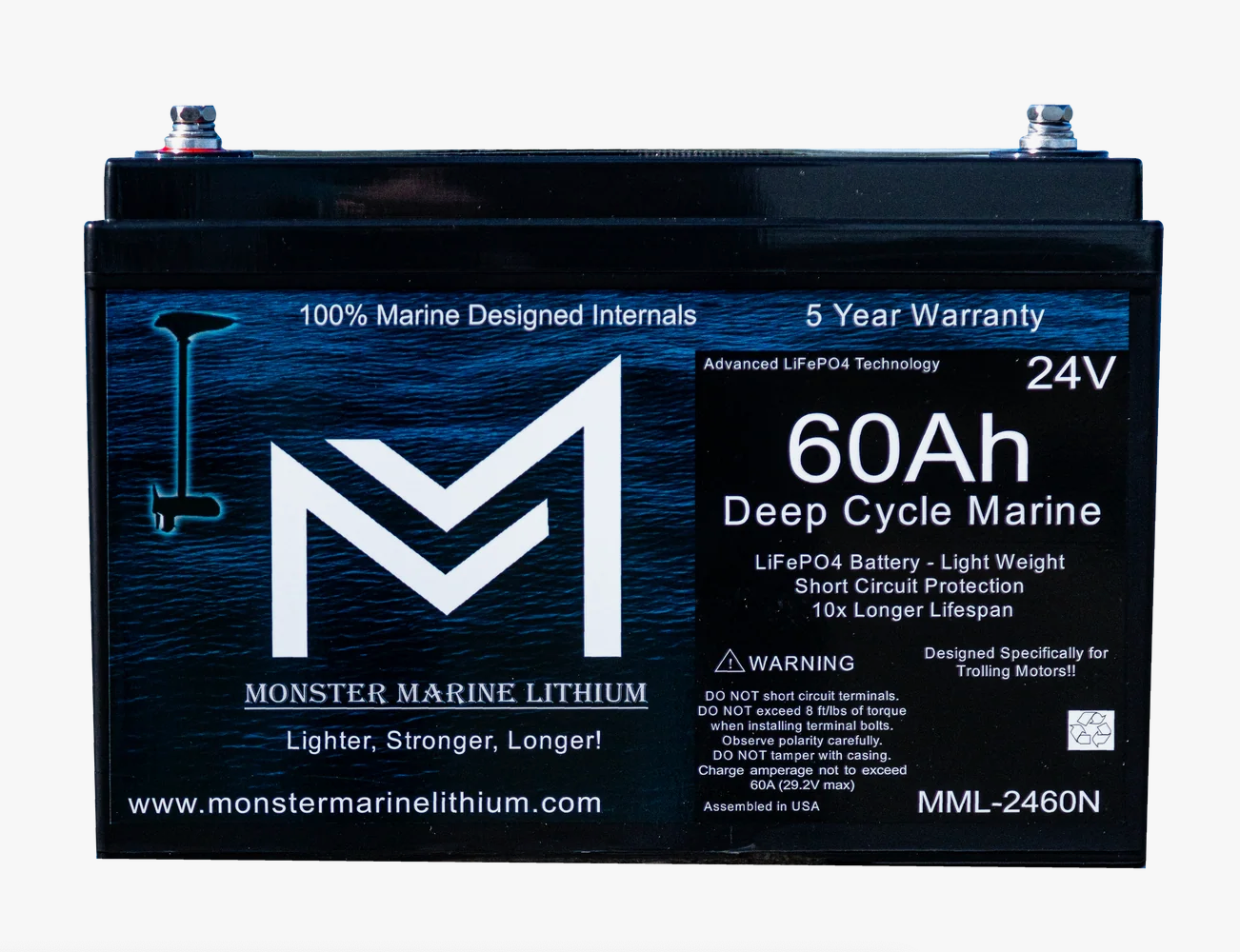 24V 60Ah Lithium Marine Trolling Motor Battery - Bluetooth