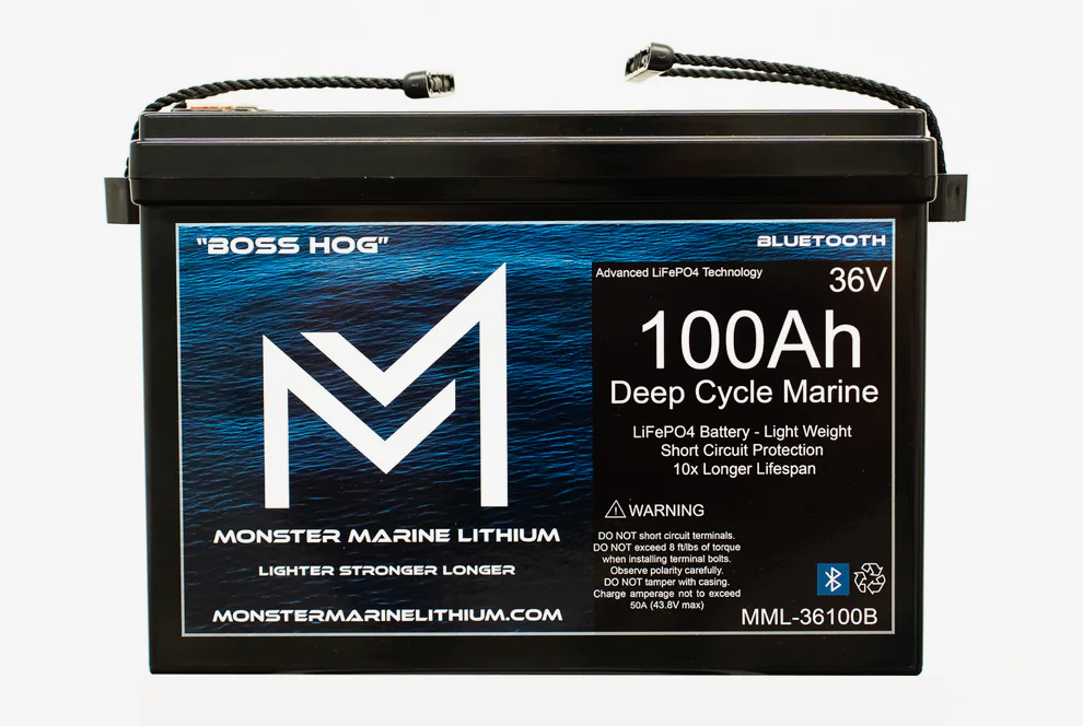 36V 100AH Bluetooth Deep Cycle Lithium Marine Trolling Battery MML-36100B “Boss Hog”