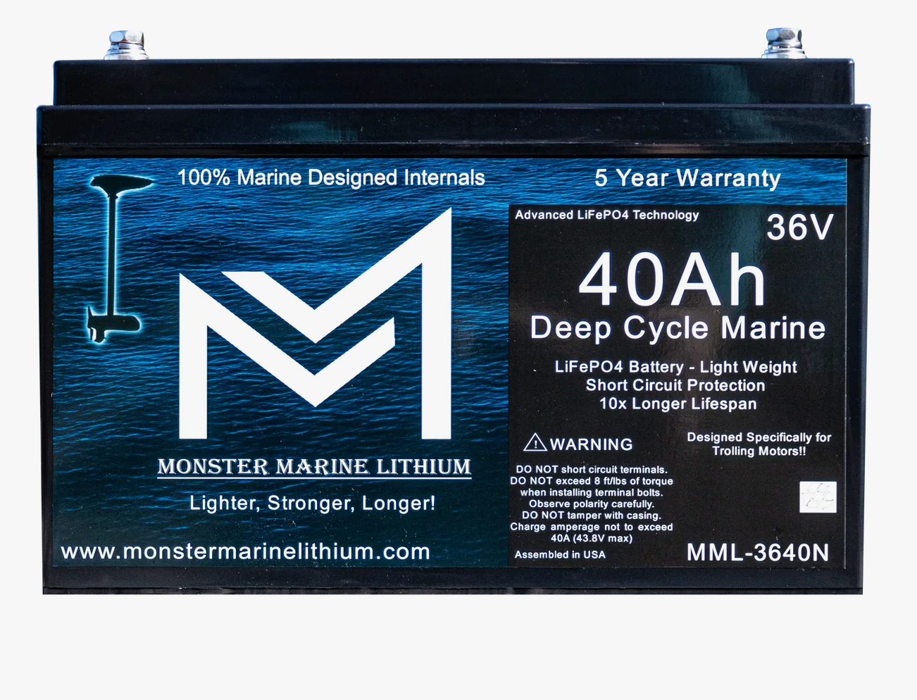 36V 40AH Bluetooth Deep Cycle Lithium Marine Trolling Battery MML-3640B