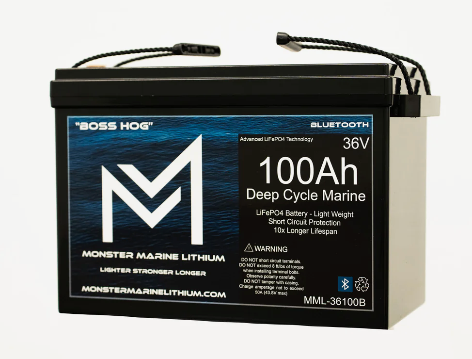 36V 100AH Bluetooth Deep Cycle Lithium Marine Trolling Battery MML-36100B “Boss Hog”